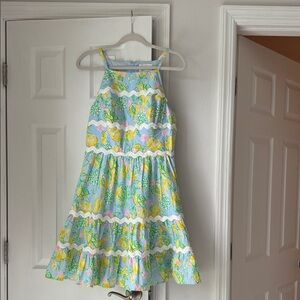 Lilly Pulitzer Blue, Yellow & Pink Floral Tiered Halter Dress